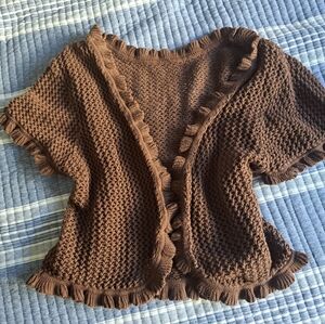 Brandy Melville Brown Knit Ruffle-Trim Cardigan